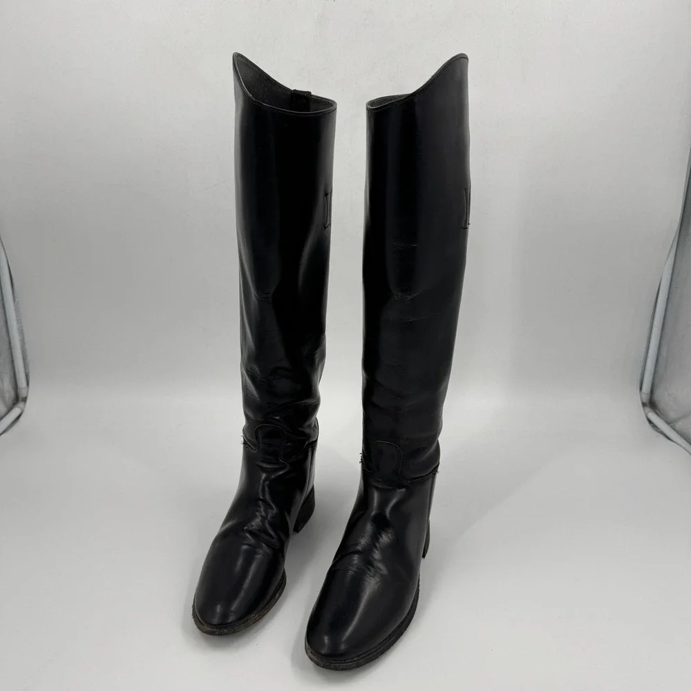 Black Leather Tall Equestrian Riding Boots Made in USA Womens Size 8‎ Pull On